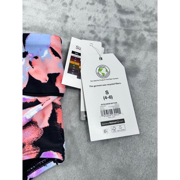 Time and Tru  Bikini Bottoms Women Small Black with Colorful floral pattern NWT - Picture 7 of 8